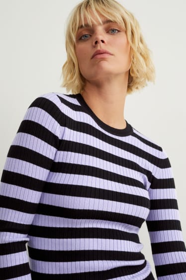 Damen - Pullover - gestreift - hellviolett