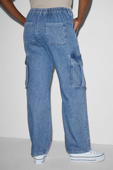 Ados & jeunes adultes - CLOCKHOUSE - straight jean cargo - high waist - jean bleu