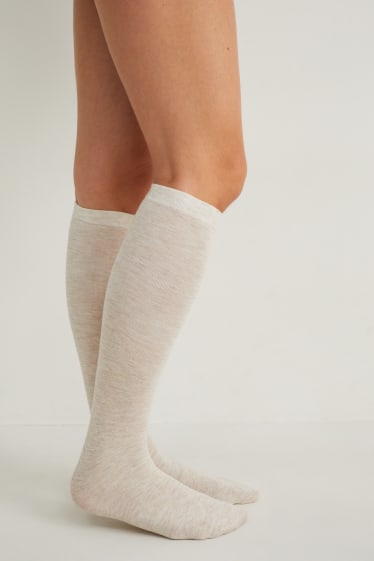 Damen - Kniestrümpfe mit Kaschmir-Anteil - hellbeige