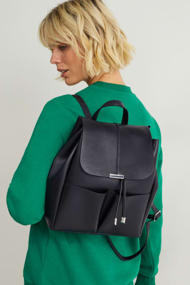 Damen - Rucksack - Lederimitat - schwarz