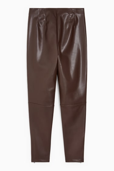 Women - Leggings - faux leather - dark brown