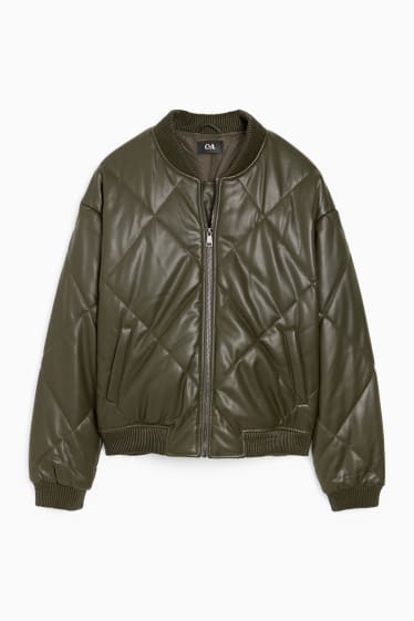 Women - Bomber jacket - faux leather - dark green