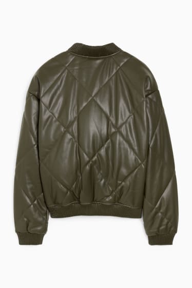 Women - Bomber jacket - faux leather - dark green