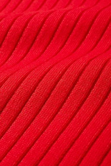 Femei - Pulover cu guler drept - reiat - roșu