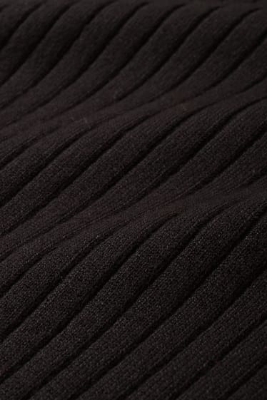 Donna - Maglione collo alla coreana - a coste - nero
