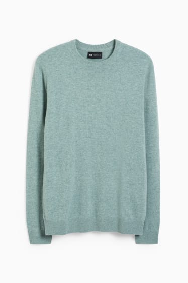 Pánské - Kašmírový svetr - zelená-žíhaná