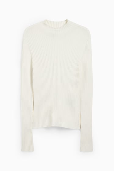 Women - Jumper with band collar - ribbed - white