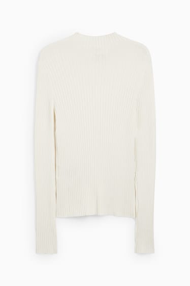 Women - Jumper with band collar - ribbed - white