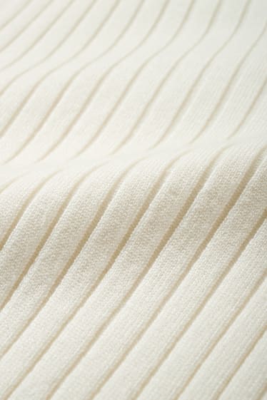 Femmes - Pullover avec encolure montante - côtelé - blanc