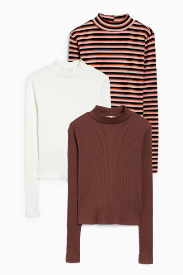 Kinderen: meisjes - Set van 3 - longsleeve - donkerbruin