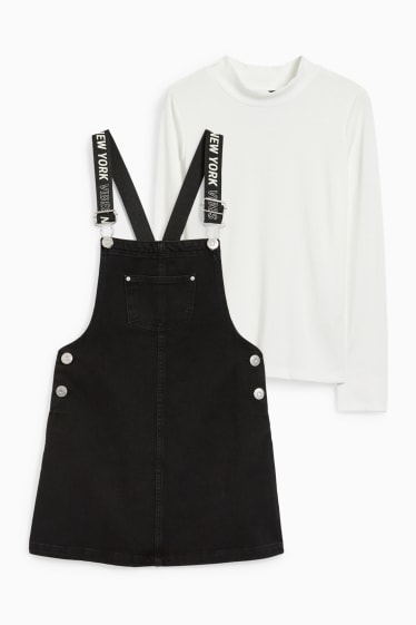 Kinder Mädchen - Set - Jeans-Latzkleid und Langarmshirt - 2 teilig - schwarz