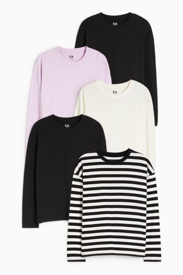 Kinder Mädchen - Extended Sizes - Multipack 5er - Langarmshirt - cremeweiss