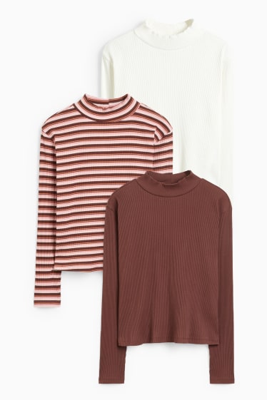 Kinder Mädchen - Extended Sizes - Multipack 3er - Rollkragenshirt - cremeweiss
