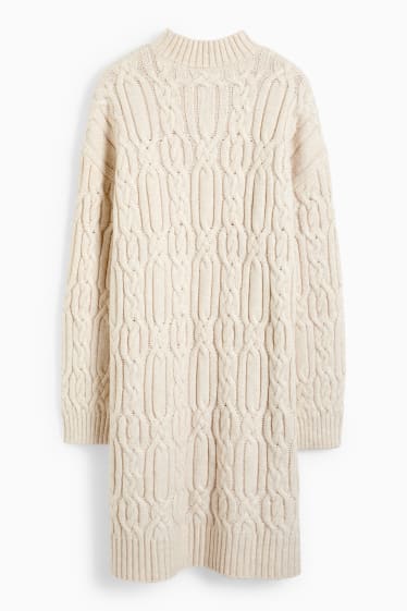 Women - Knitted dress - cable knit pattern - light beige