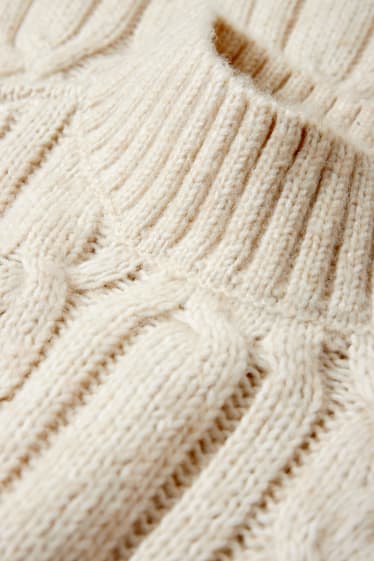 Women - Knitted dress - cable knit pattern - light beige