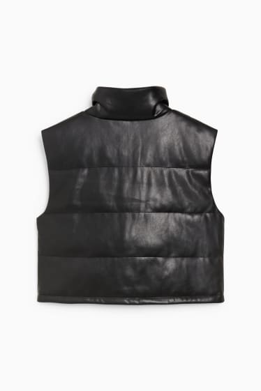 Women - Quilted gilet - faux leather - black