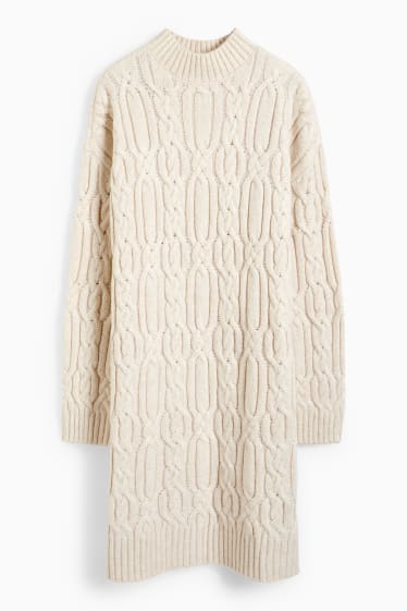 Women - Knitted dress - cable knit pattern - light beige