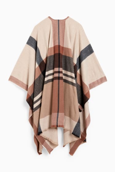 Damen - Poncho - kariert - taupe