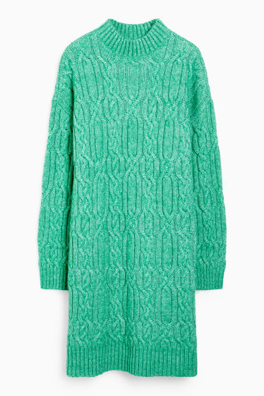 Dames - Gebreide jurk - kabelpatroon - groen