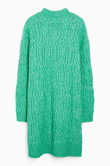 Dámské - Pletené šaty - copánkový vzor - zelená