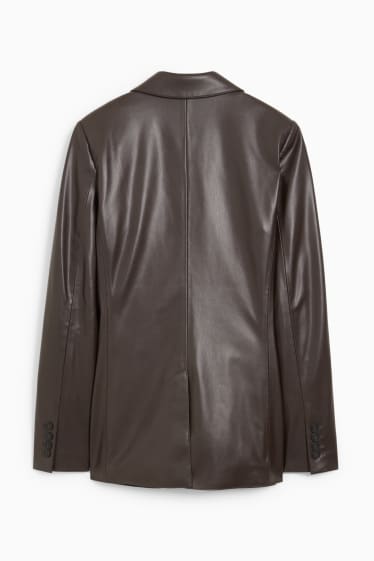 Women - Blazer - regular fit - faux leather - dark brown