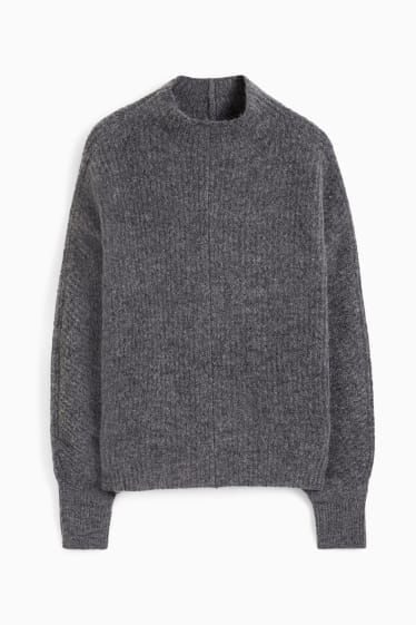 Damen - Pullover mit Stehkragen - dunkelgrau