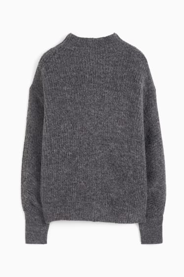 Damen - Pullover mit Stehkragen - dunkelgrau