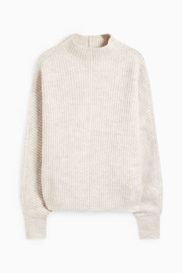 Damen - Pullover mit Stehkragen - hellbeige