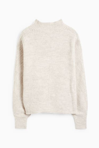 Damen - Pullover mit Stehkragen - hellbeige