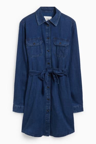 Dames - Denim blousejurk - jeansdonkerblauw