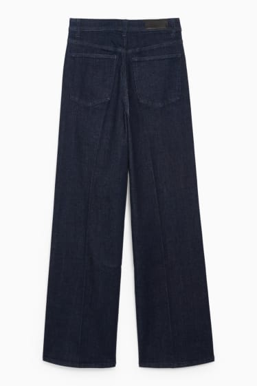 Women - Wide leg jeans - high waist - denim-dark blue
