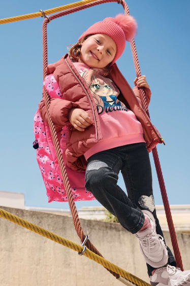 Kinder - Steppjacke mit Kapuze - dunkelrosa