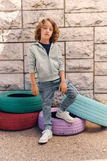 Kinderen: jongens - Sweatvest met capuchon - genderneutraal - licht grijs-mix