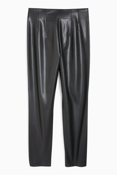 Dona - Pantalons - tapered fit - pell sintètica - negre