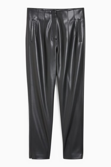 Dona - Pantalons - tapered fit - pell sintètica - negre