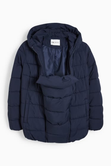 Women - Maternity quilted jacket with hood and baby pouch - dark blue