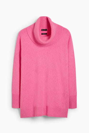 Women - Cashmere polo neck jumper - pink