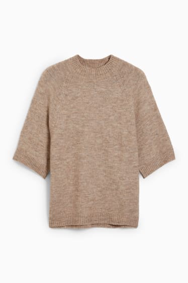 Damen - Strickpullover - kurzarm - beige-melange