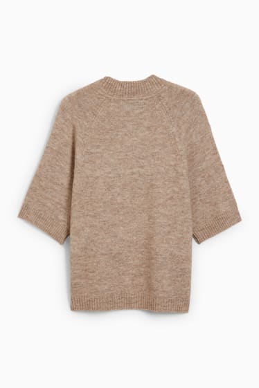 Damen - Strickpullover - kurzarm - beige-melange