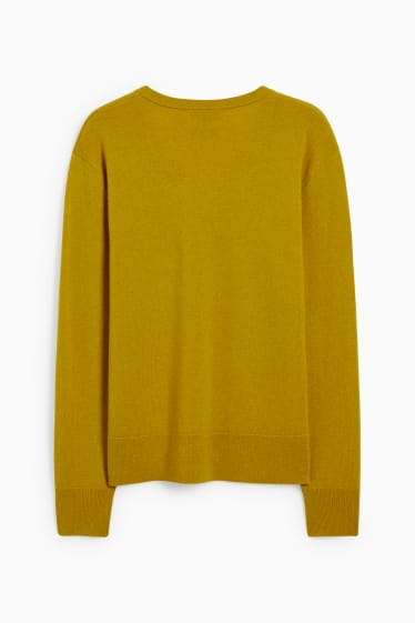 Women - Basic jumper with cashmere - wool blend - mustard yellow