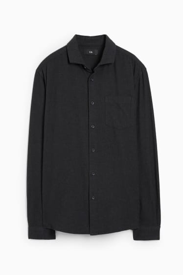 Hombre - Camisa de franela - regular fit - cutaway - gris oscuro