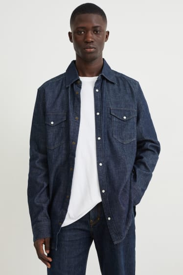 Hommes - Chemise en jean - regular fit - col kent - jean bleu foncé