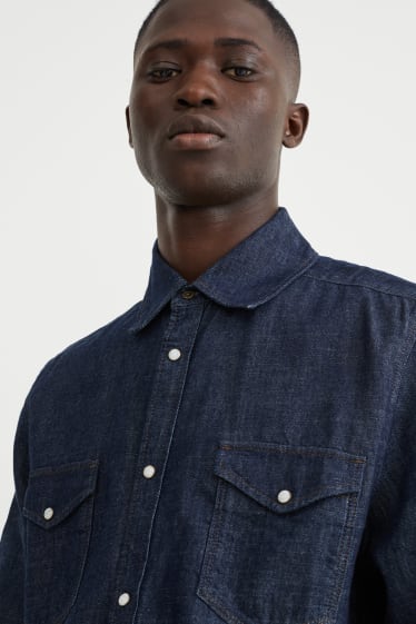 Men - Denim shirt - regular fit - Kent collar - denim-dark blue