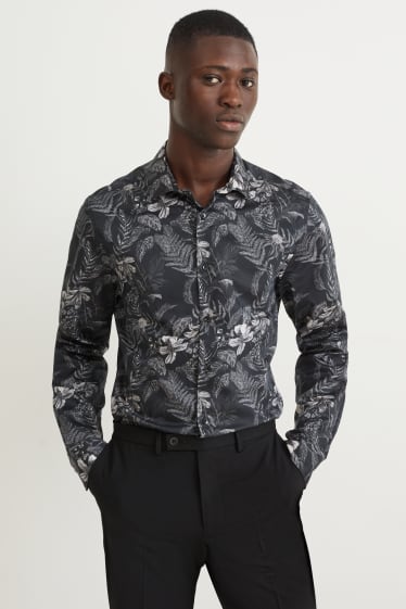 Men - Business shirt - slim fit - cutaway collar - easy-iron - black