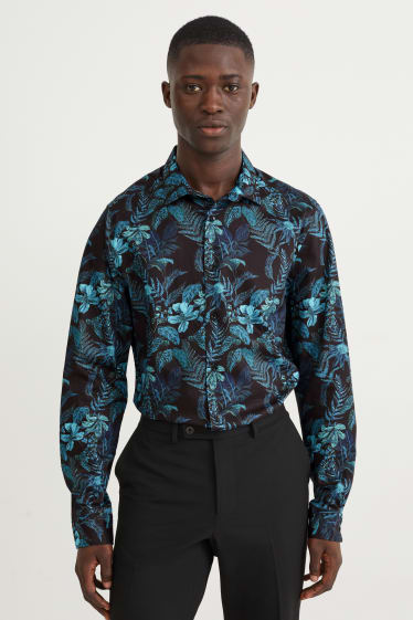 Hommes - Chemise de bureau - slim fit - col cutaway - facile à repasser - bleu foncé