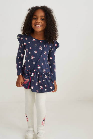 Kinderen: meisjes - Set - 2 jurken, legging en tasje - 4-delig - donkerblauw