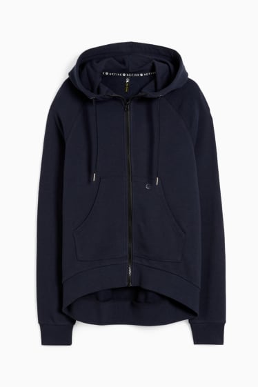 Dámské - Sportovní tepláková bunda s kapucí - tmavomodrá