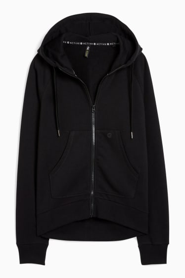 Dámské - Sportovní tepláková bunda s kapucí - černá