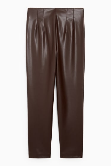 Donna - Pantaloni - tapered fit - similpelle - marrone scuro