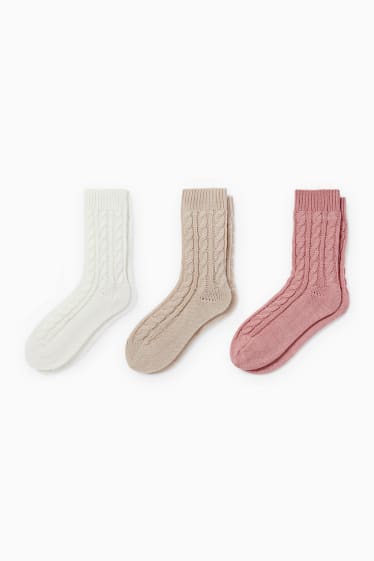 Femmes - Lot de 3 paires - chaussettes - motif tressé - blanc crème